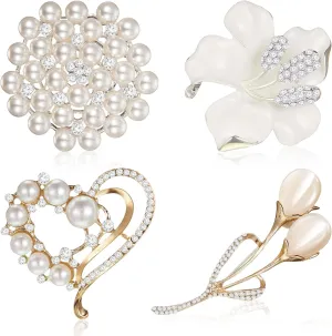 Ecally 4 Pcs Brooches and Pins for Women Crystal Pearl Brooch for Wedding Grad Teacher Appreciation Gift
