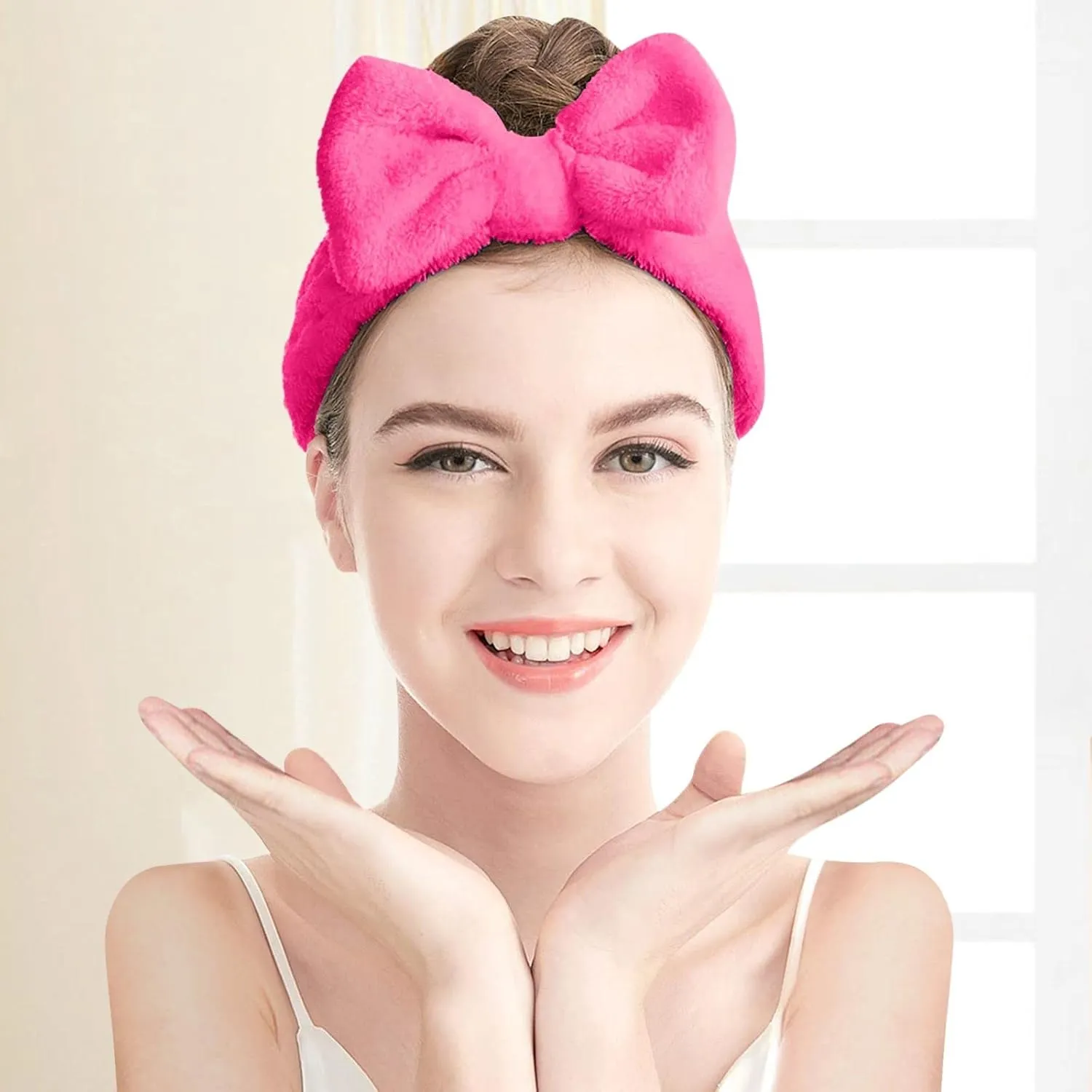 Elastic Hair Band Women Bowknot Bow Makeup Cosmetic Headbands Soft Coral Fleece Head Wraps