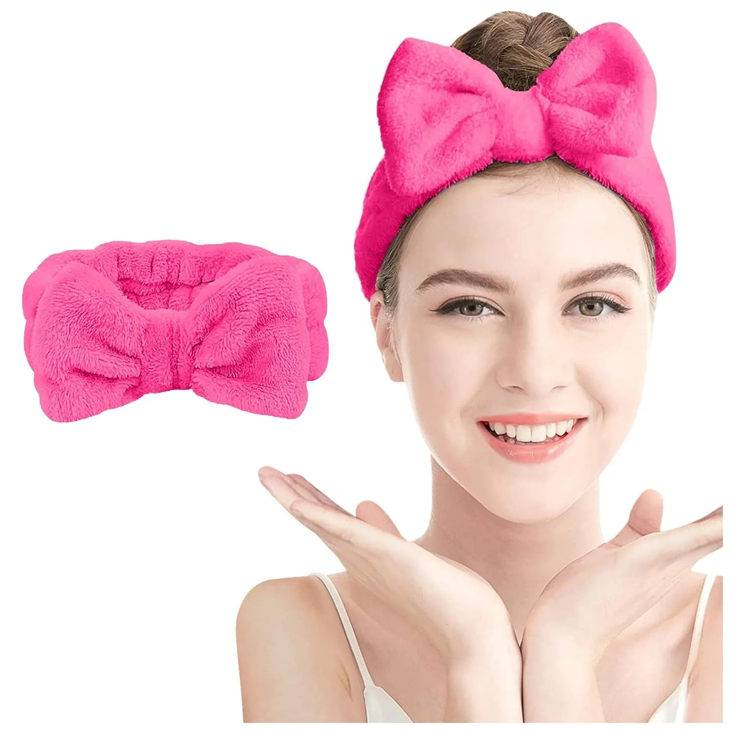 Elastic Hair Band Women Bowknot Bow Makeup Cosmetic Headbands Soft Coral Fleece Head Wraps