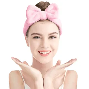 Elastic Hair Band Women Bowknot Bow Makeup Headbands Soft Coral Fleece Hair Band for Washing Face