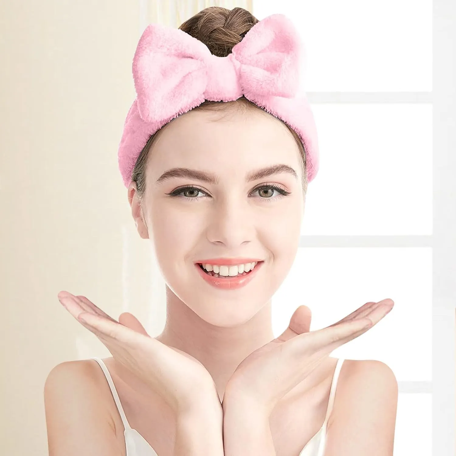 Elastic Hair Band Women Bowknot Bow Makeup Headbands Soft Coral Fleece Hair Band for Washing Face
