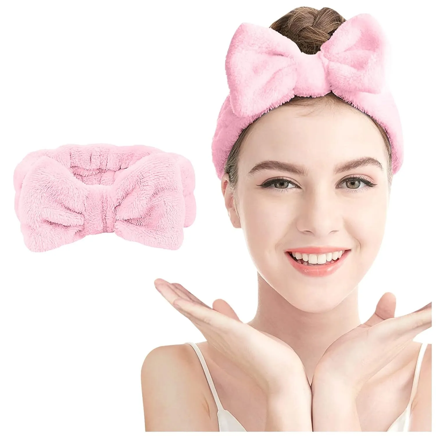 Elastic Hair Band Women Bowknot Bow Makeup Headbands Soft Coral Fleece Hair Band for Washing Face