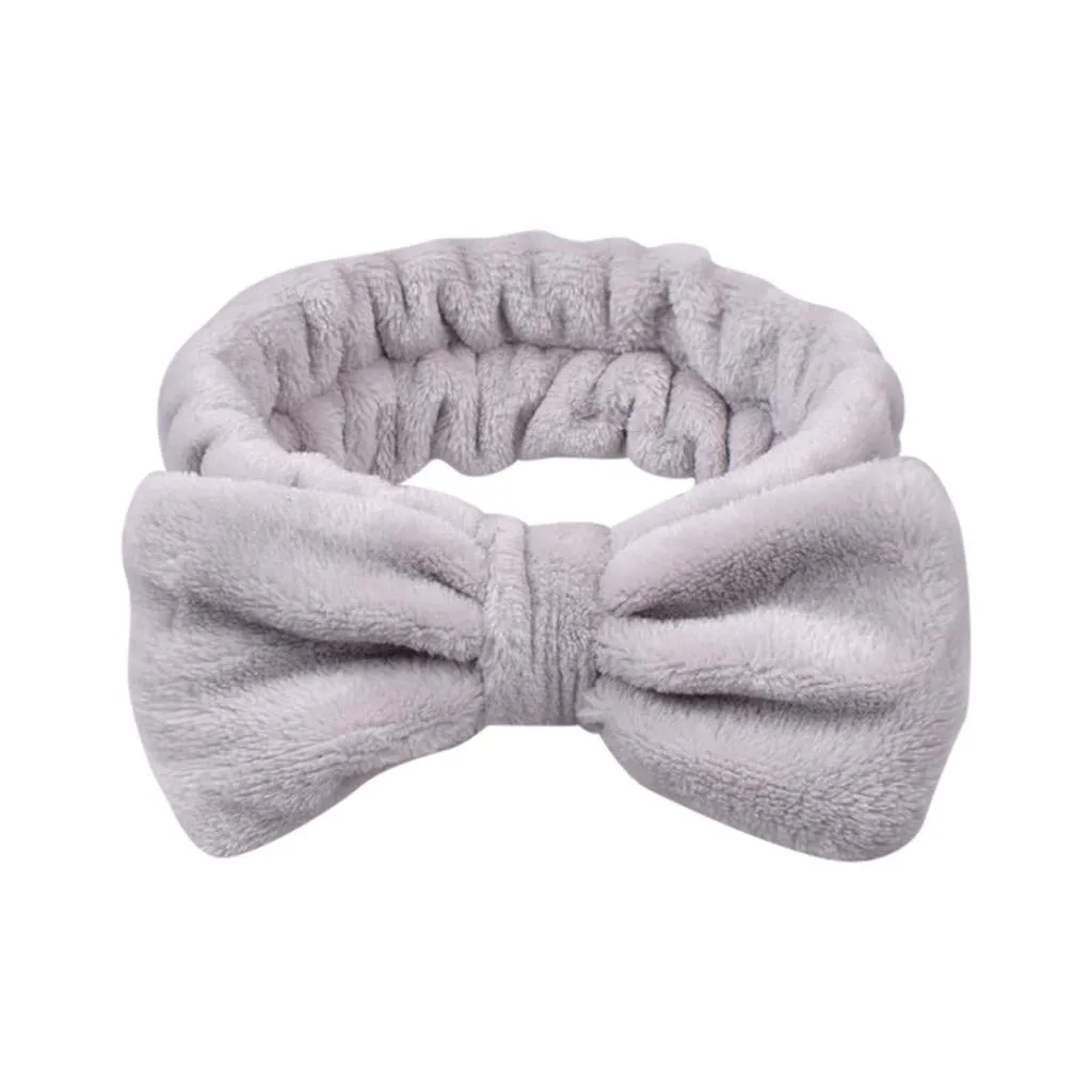 Elastic Hair Band Women Bowknot Bow Makeup Headbands Soft Coral Fleece Head Wraps