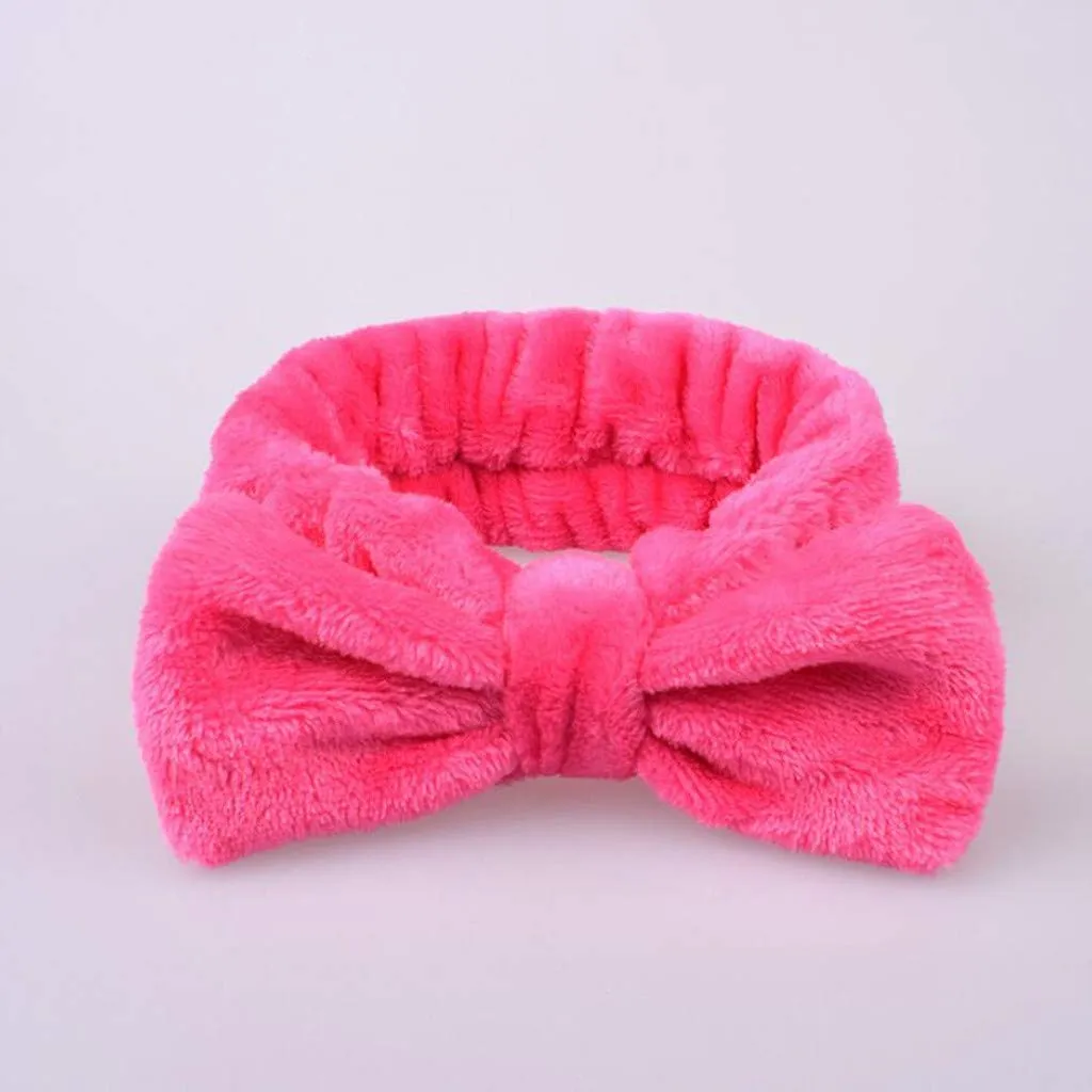 Elastic Hair Band Women Bowknot Bow Makeup Headbands Soft Coral Fleece Head Wraps