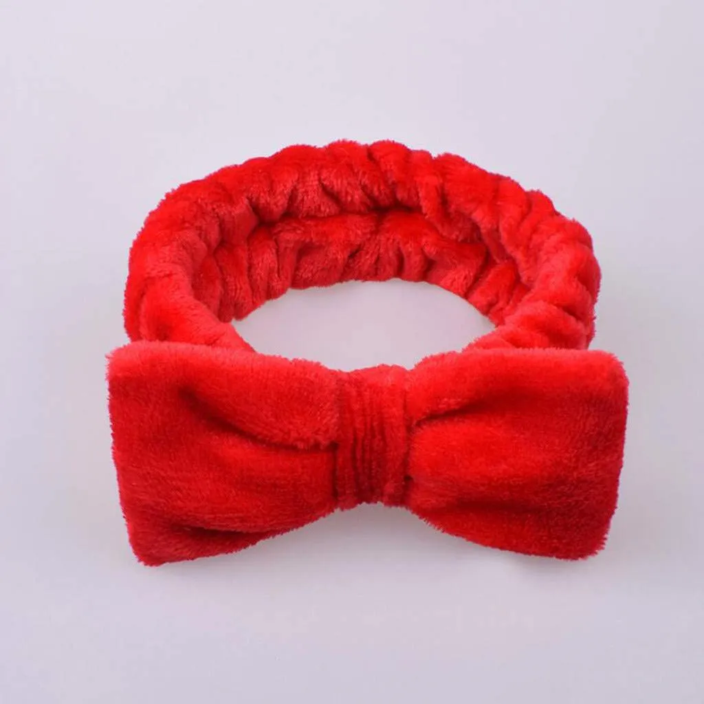 Elastic Hair Band Women Bowknot Bow Makeup Headbands Soft Coral Fleece Head Wraps