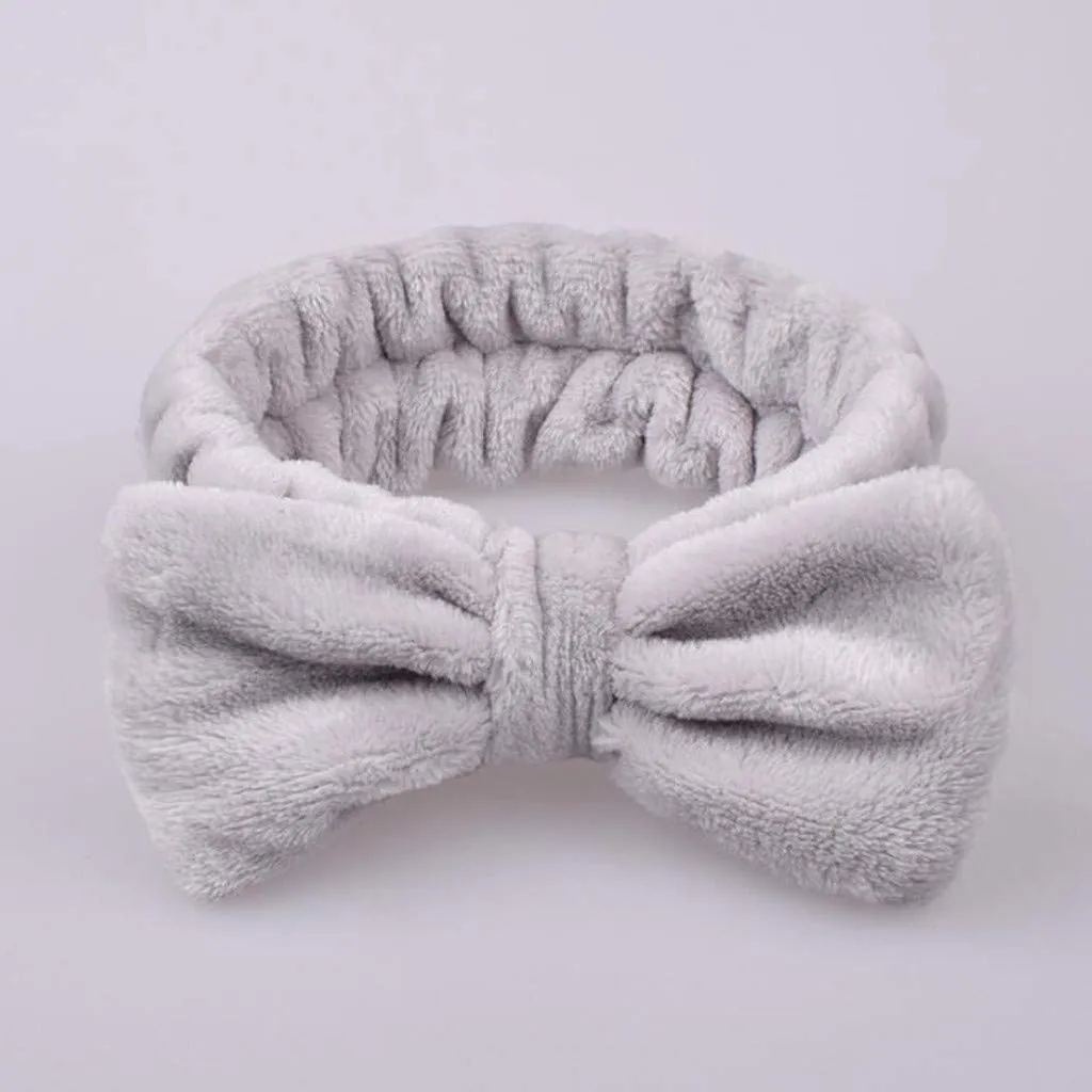 Elastic Hair Band Women Bowknot Bow Makeup Headbands Soft Coral Fleece Head Wraps