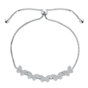 Elegant Dainty CZ Butterfly Slide Bolo Bracelet with Sterling Silver Clasp