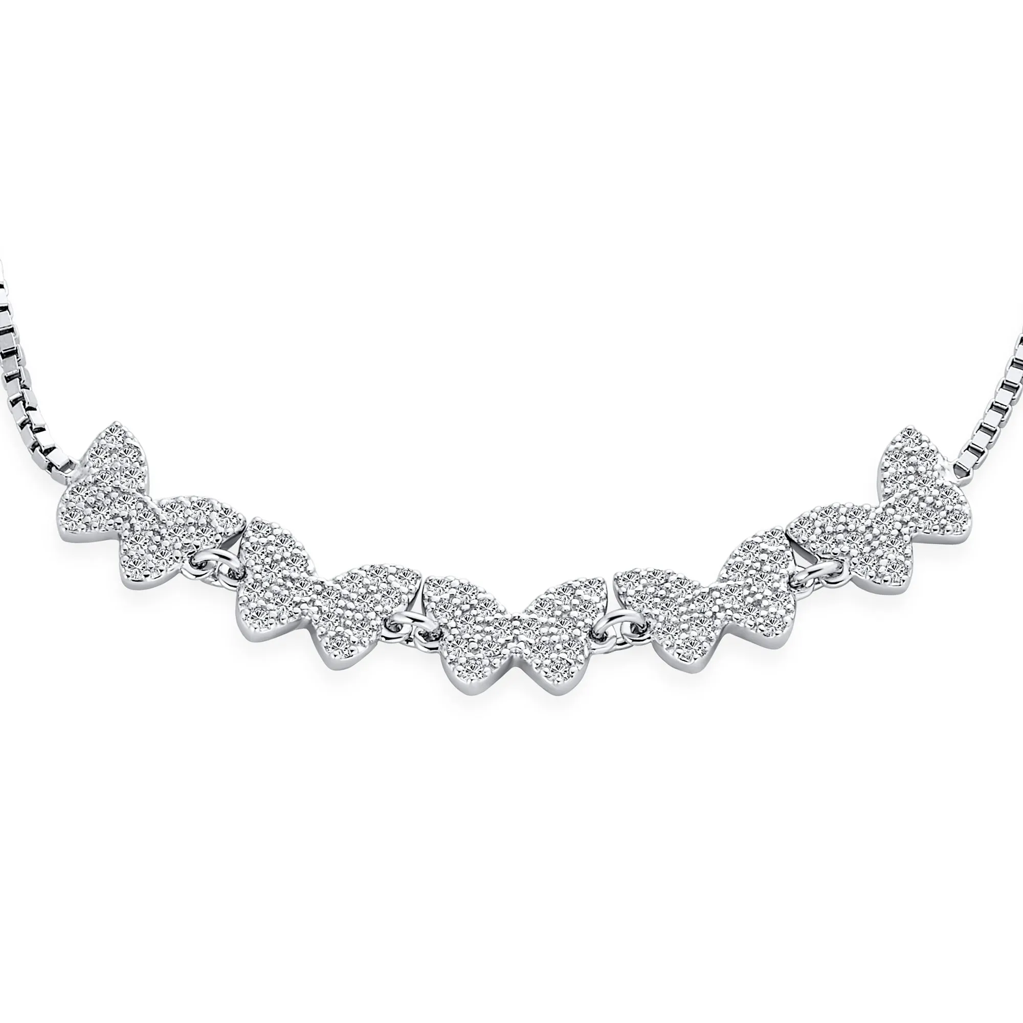 Elegant Dainty CZ Butterfly Slide Bolo Bracelet with Sterling Silver Clasp