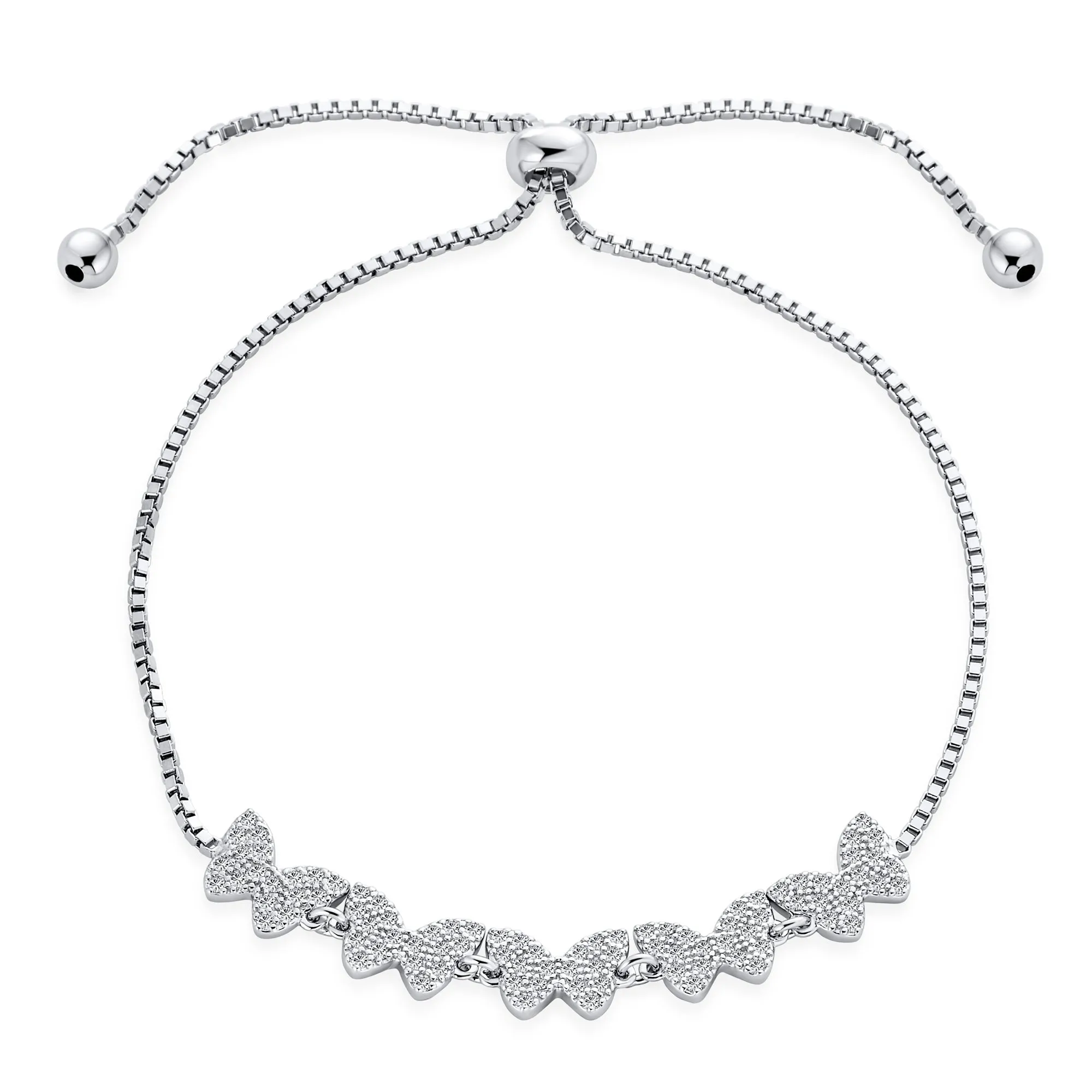 Elegant Dainty CZ Butterfly Slide Bolo Bracelet with Sterling Silver Clasp