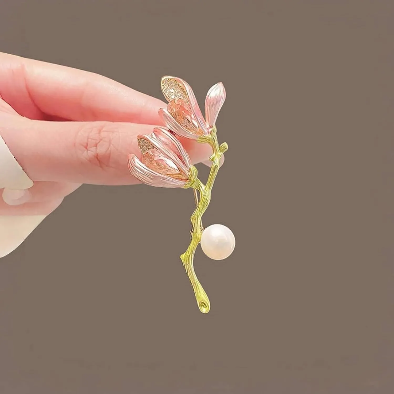 Elegant Flower Brooch for Women, Vintage Premium Enamel Boutonniere, Coat and Suit Pendant Necklace, Jasmine Magnolia Lily Osmanthus Designs