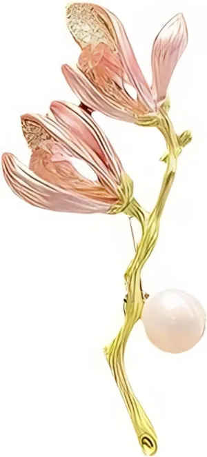 Elegant Flower Brooch for Women, Vintage Premium Enamel Boutonniere, Coat and Suit Pendant Necklace, Jasmine Magnolia Lily Osmanthus Designs