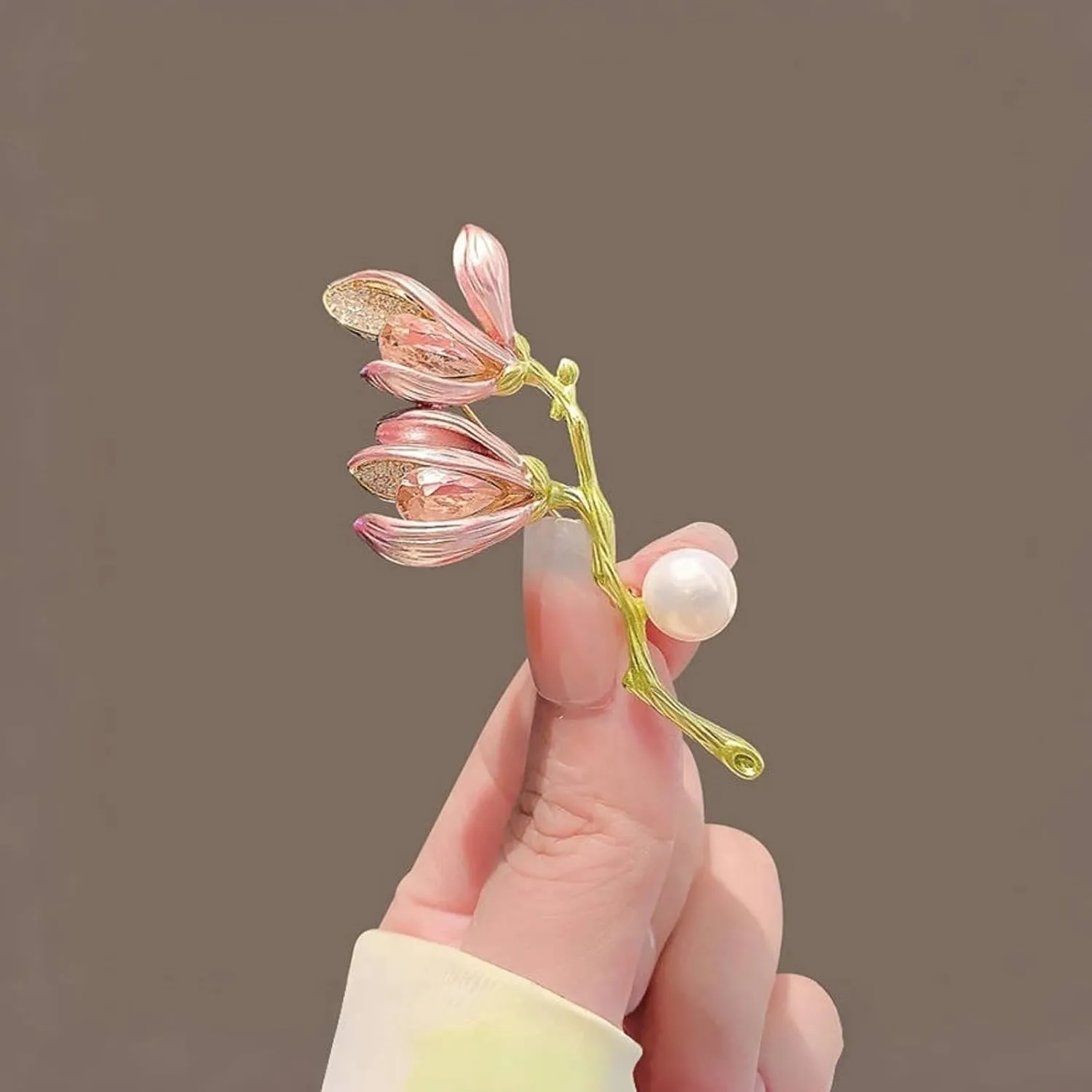 Elegant Flower Brooch for Women, Vintage Premium Enamel Boutonniere, Coat and Suit Pendant Necklace, Jasmine Magnolia Lily Osmanthus Designs