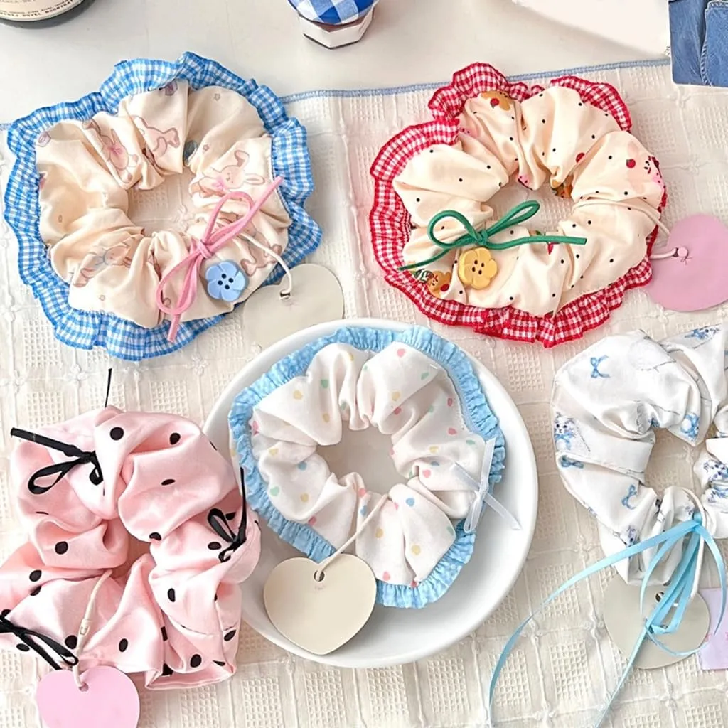 Elegant Hair Tie Hair Scrunchies with Ribbon Bowtie Elastic Hairband Hair Rope Scrunchy Lace Hairband Girl Hair Decors