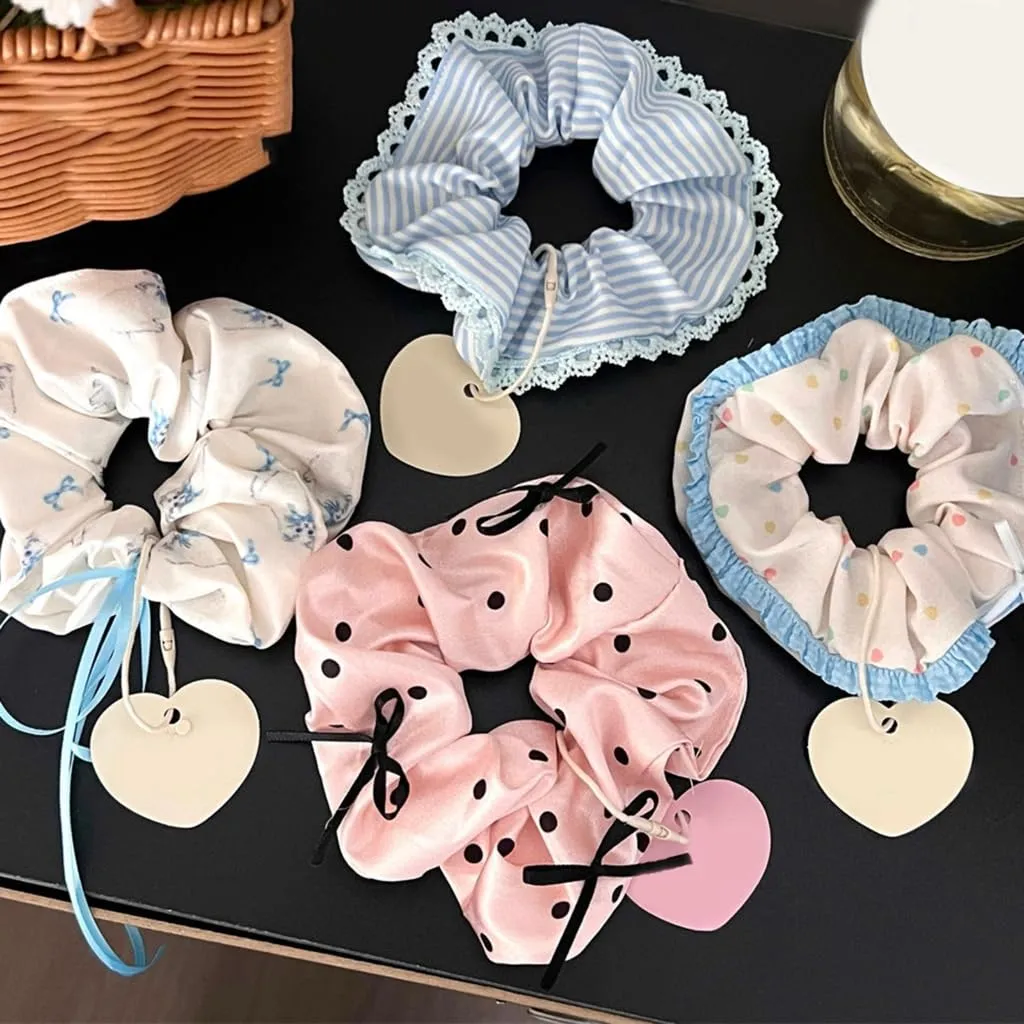 Elegant Hair Tie Hair Scrunchies with Ribbon Bowtie Elastic Hairband Hair Rope Scrunchy Lace Hairband Girl Hair Decors