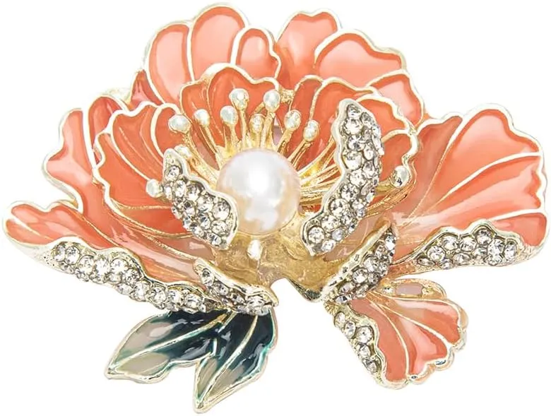 Elegant Rhinestone Peony Brooches Pin, Delicate Flower Brooch Lapel Pins, Elegant Dress Accessories for Wedding Christmas Birthday Jewelry Gift