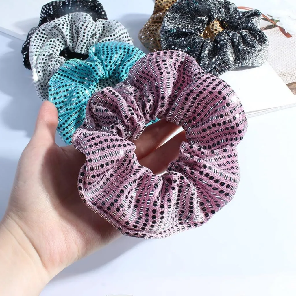 Elegant Sequined Scrunchies for Women Soft Fabric Hairbands Elastic Hair Ties Comfortable Hairpieces Hair Decoration
