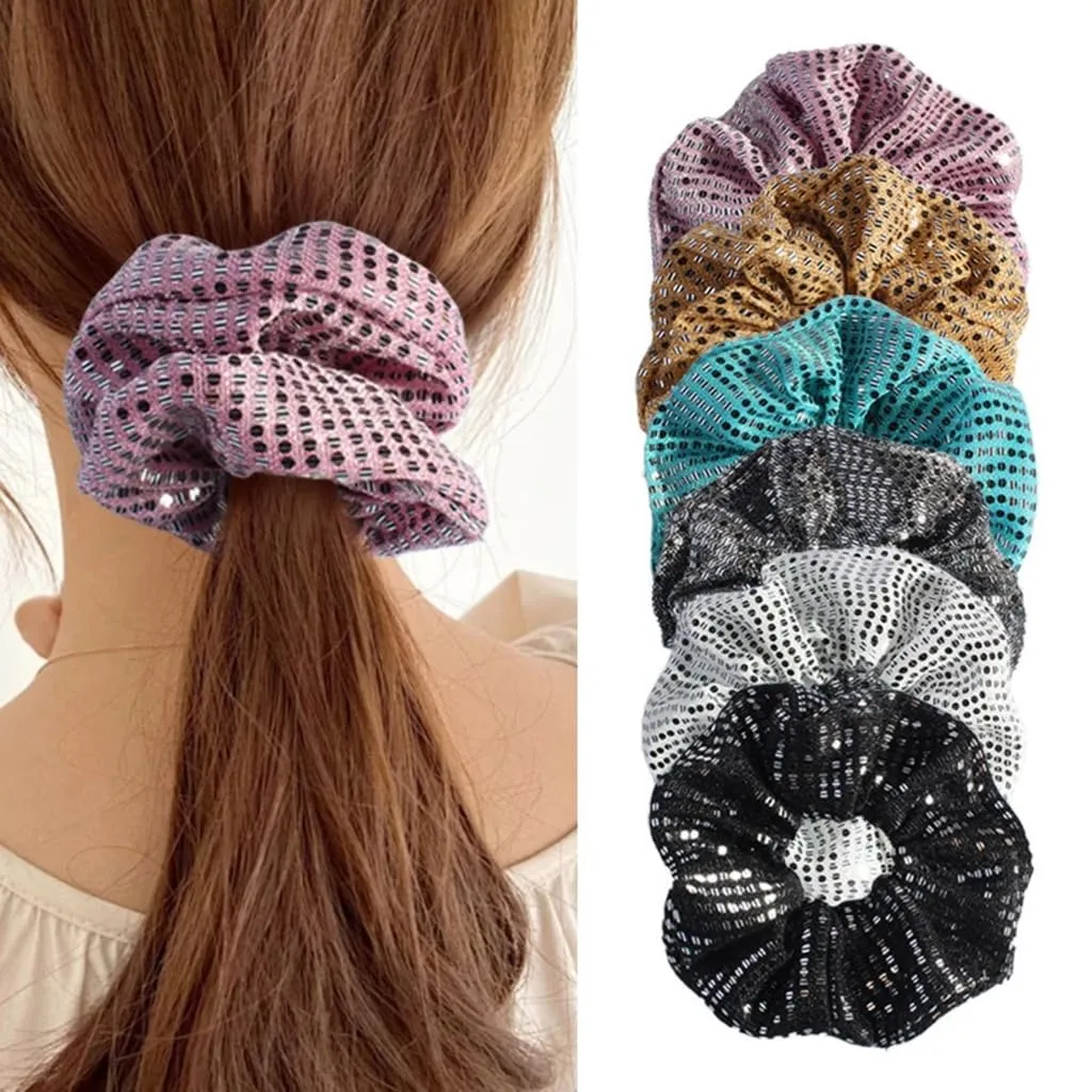 Elegant Sequined Scrunchies for Women Soft Fabric Hairbands Elastic Hair Ties Comfortable Hairpieces Hair Decoration