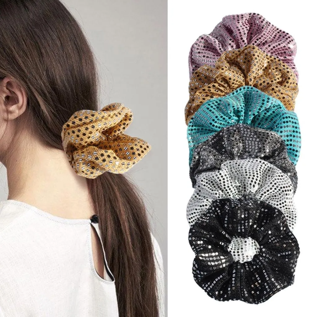 Elegant Sequined Scrunchies for Women Soft Fabric Hairbands Elastic Hair Ties Comfortable Hairpieces Hair Decoration