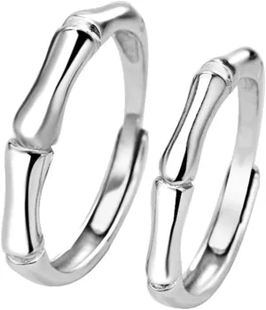 Engagement Rings for Couples 925, His and Her Promise Rings for Couples Personalized Adjustable Polished Bamboo Shaped Ring
