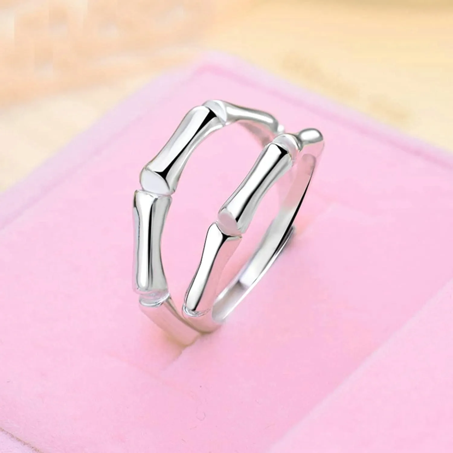 Engagement Rings for Couples 925, His and Her Promise Rings for Couples Personalized Adjustable Polished Bamboo Shaped Ring