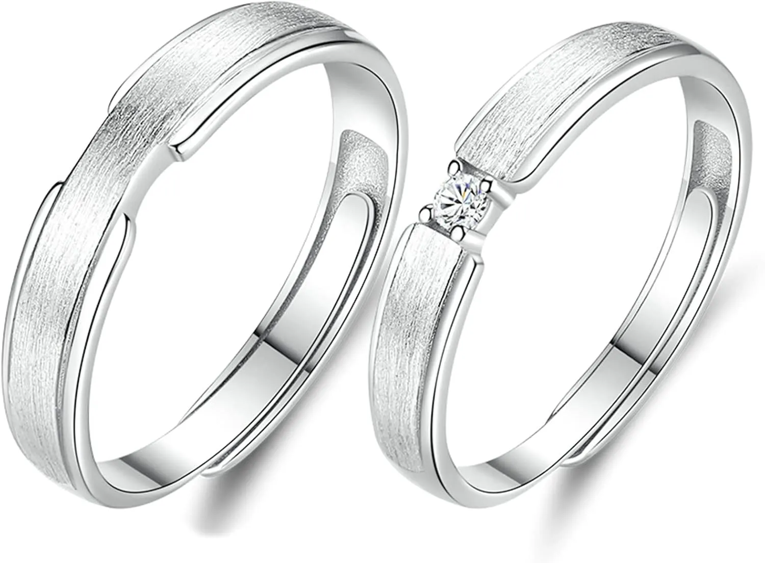 Engagement Rings for Couples 925, Wedding Anniversary Rings for Couples Personalized Adjustable Simple Matte Ring with Cubic Zirconia