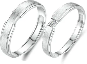 Engagement Rings for Couples 925, Wedding Anniversary Rings for Couples Personalized Adjustable Simple Matte Ring with Cubic Zirconia
