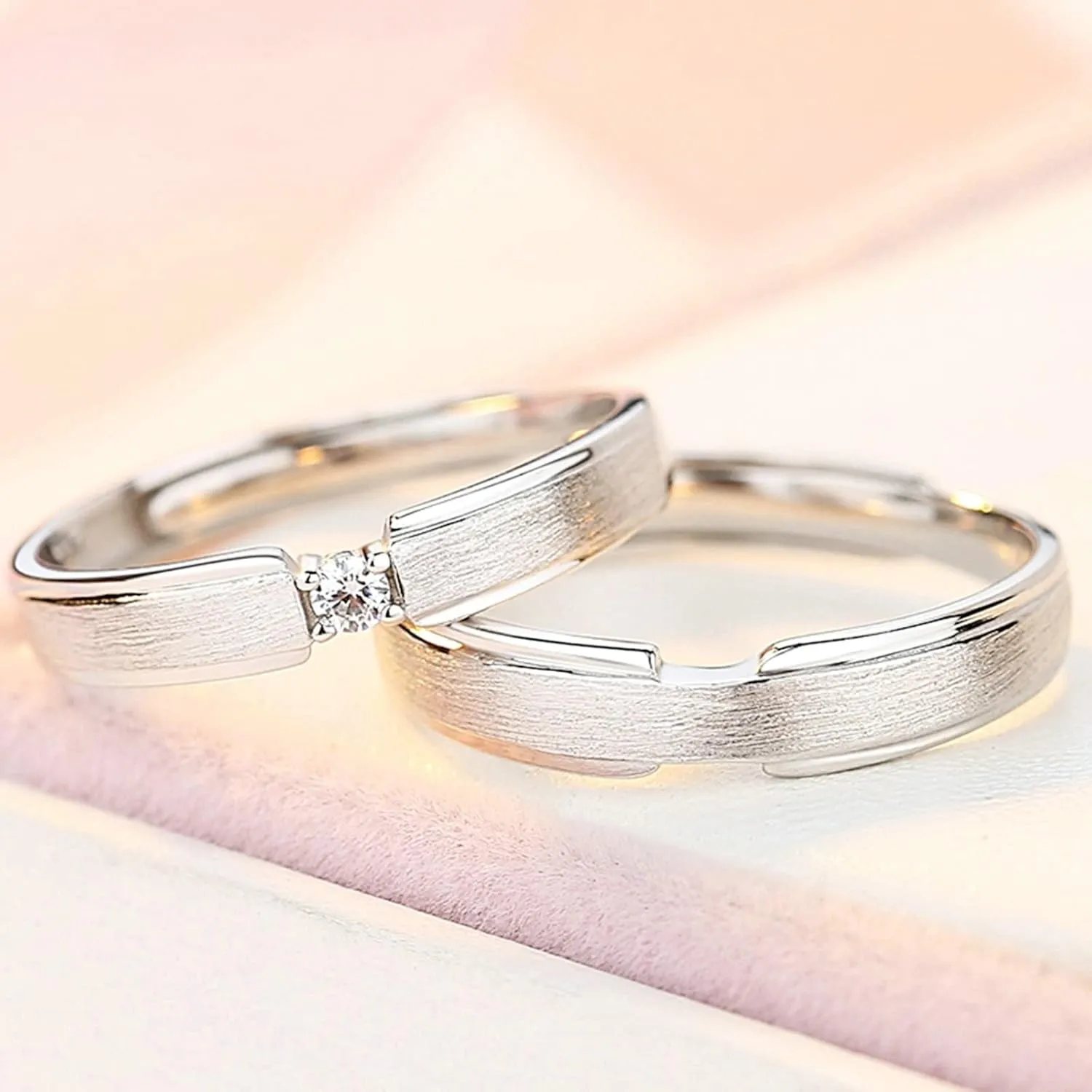 Engagement Rings for Couples 925, Wedding Anniversary Rings for Couples Personalized Adjustable Simple Matte Ring with Cubic Zirconia