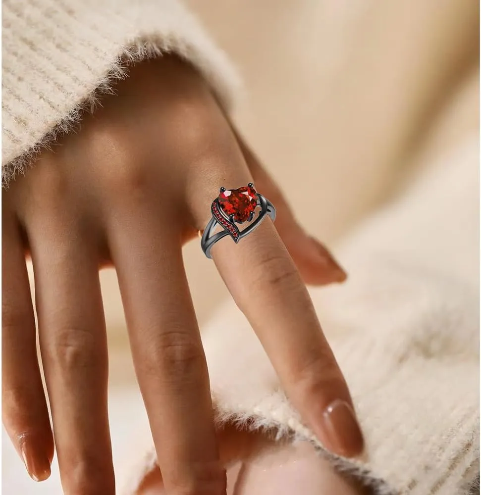 Engraved Wedding Rings for Couples Promise Rings for Him and Her Matching Engagement Rings for Couples Custom valentines day jewelry gifts Tungsten Rings for Men Red Ruby Rings for Women,with Gift Box