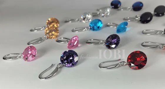 Exotic Sapphire Naked IOBI Crystals Silver Drill Earrings - 10mm for Woman