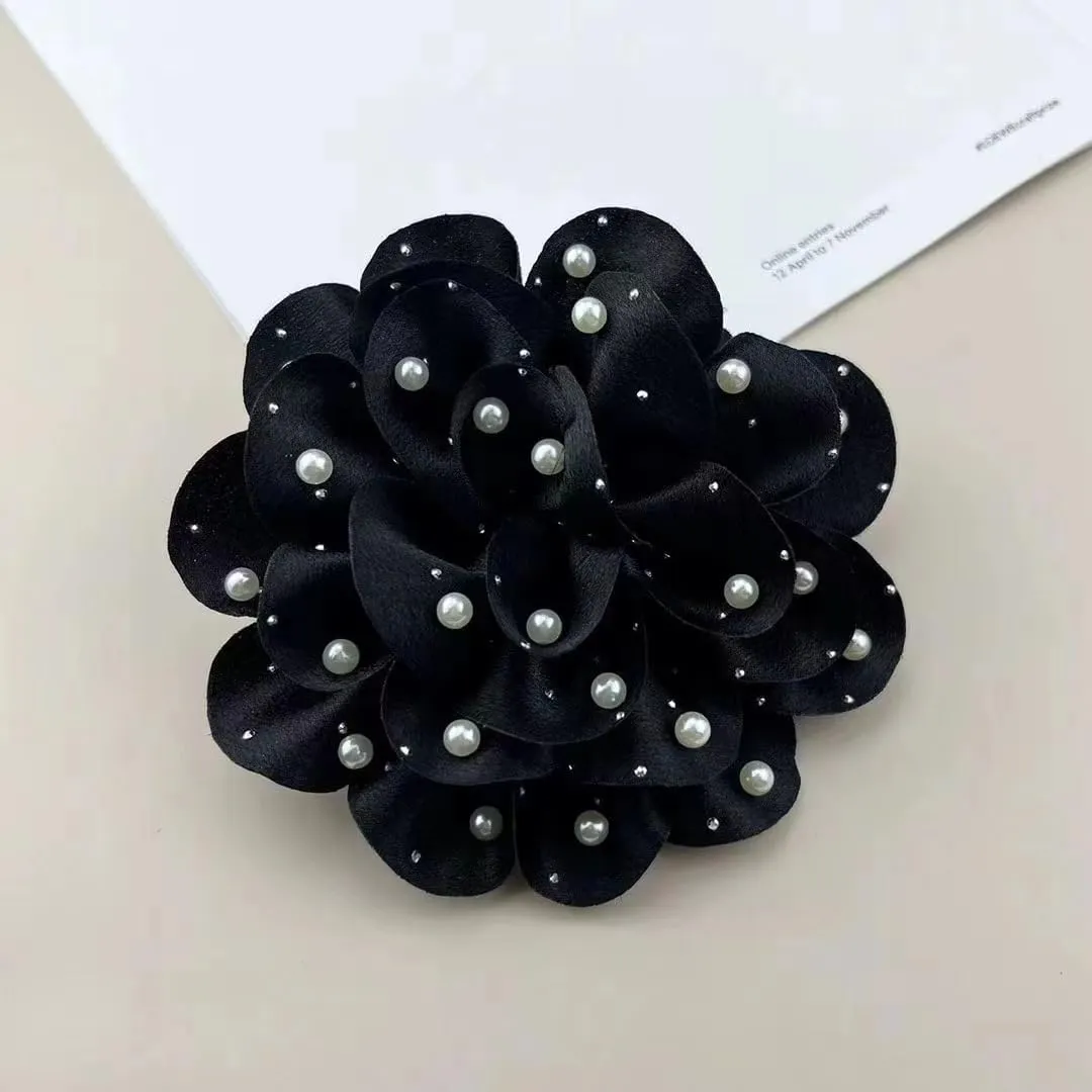 Fabric Rose Flower Brooches for Women Dainty Satin Fabric Pearl Brooches Big Camellia Flower Brooch Pin Elegant Dress Suit Accessories Jewelry