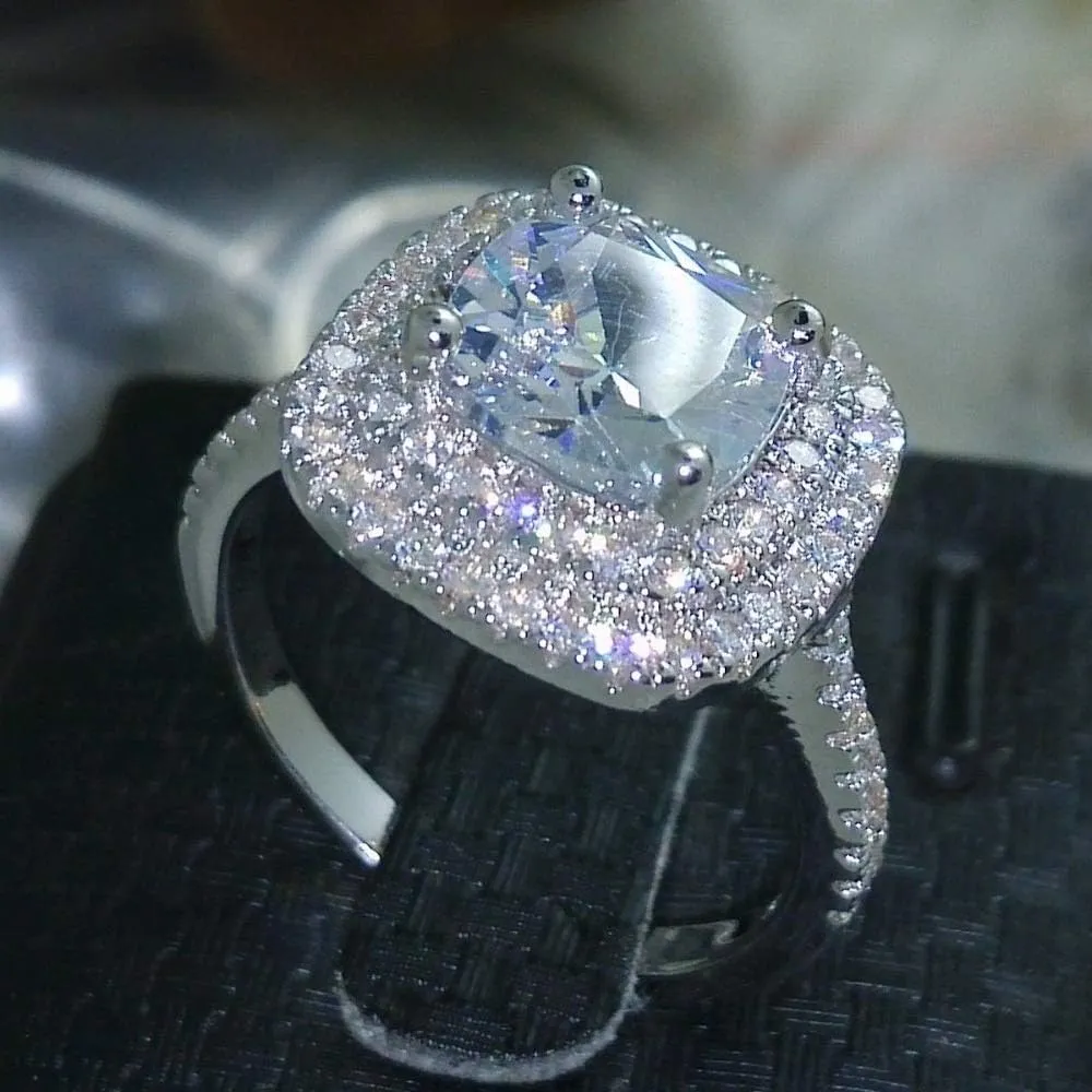 Fashion Ring Cushion Cut 5ct 5A Zircon Stone 925 Silver Engagement Wedding Band Ring for Women9