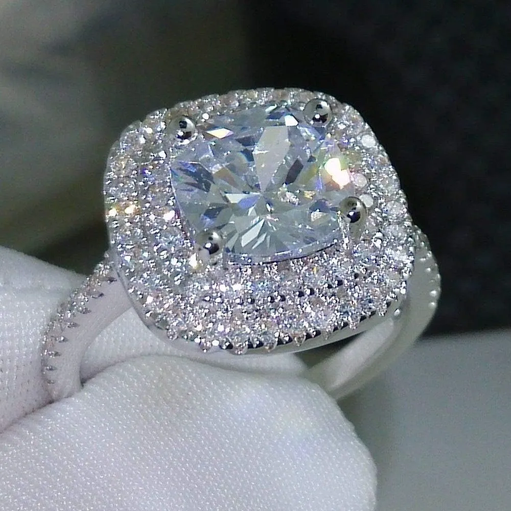 Fashion Ring Cushion Cut 5ct 5A Zircon Stone 925 Silver Engagement Wedding Band Ring for Women9