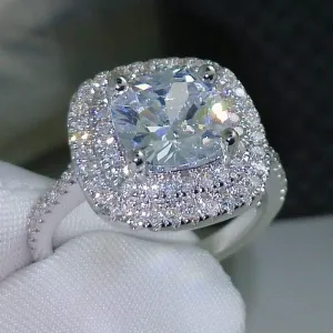 Fashion Ring Cushion Cut 5ct 5A Zircon Stone 925 Silver Engagement Wedding Band Ring for Women9
