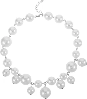 Faux Pearl Statement Necklace for Women Vintage Round Choker Jewelry Chunky Design for Weddings Parties Formal Occasions Exaggerated Bold Look with Refined Pearl Inlays