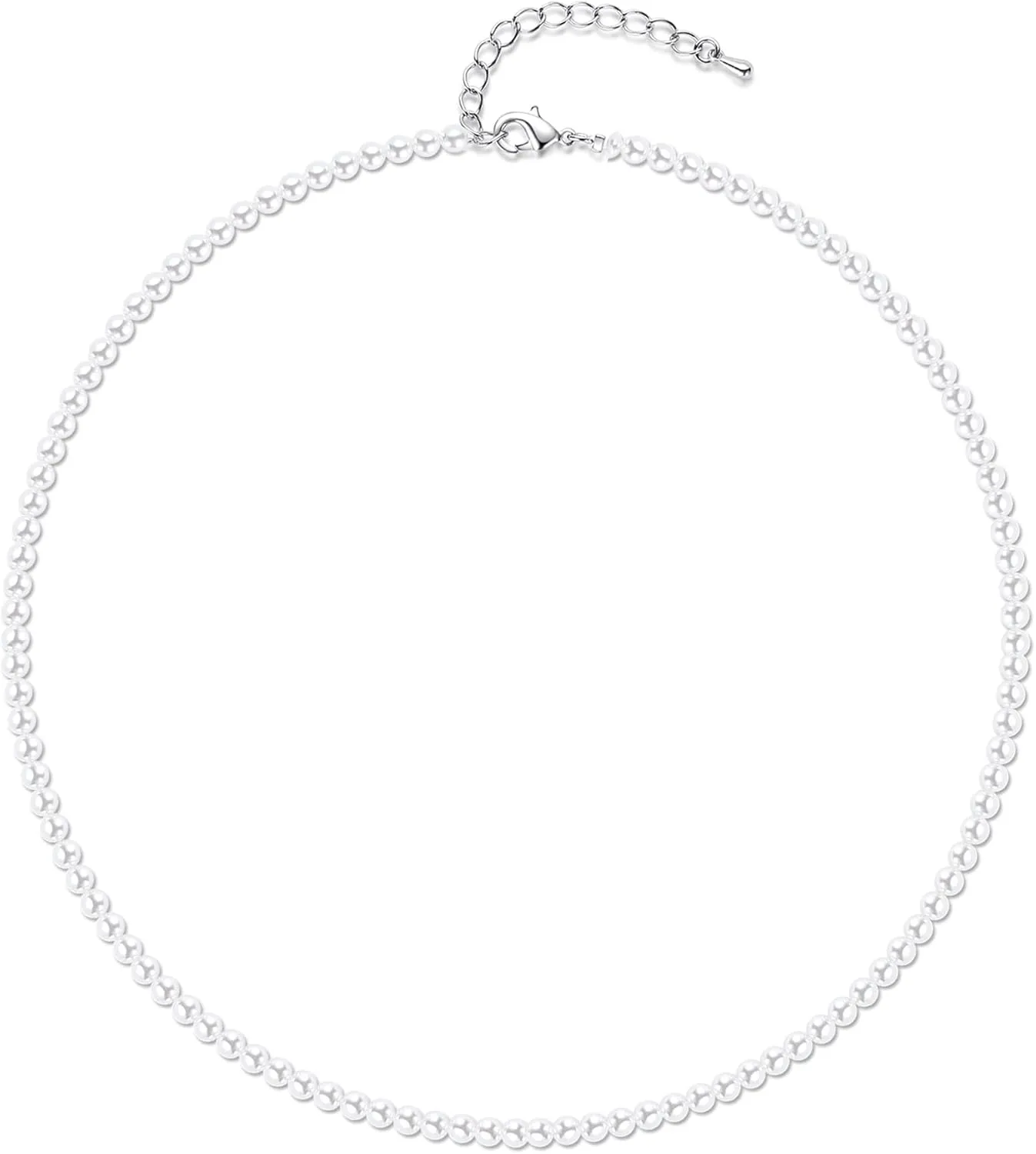 Faux Pearl Strand 4mm-10mm 14"-22" White Pearl Necklace Choker Women Men Wedding Jewelry