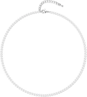 Faux Pearl Strand 4mm-10mm 14"-22" White Pearl Necklace Choker Women Men Wedding Jewelry