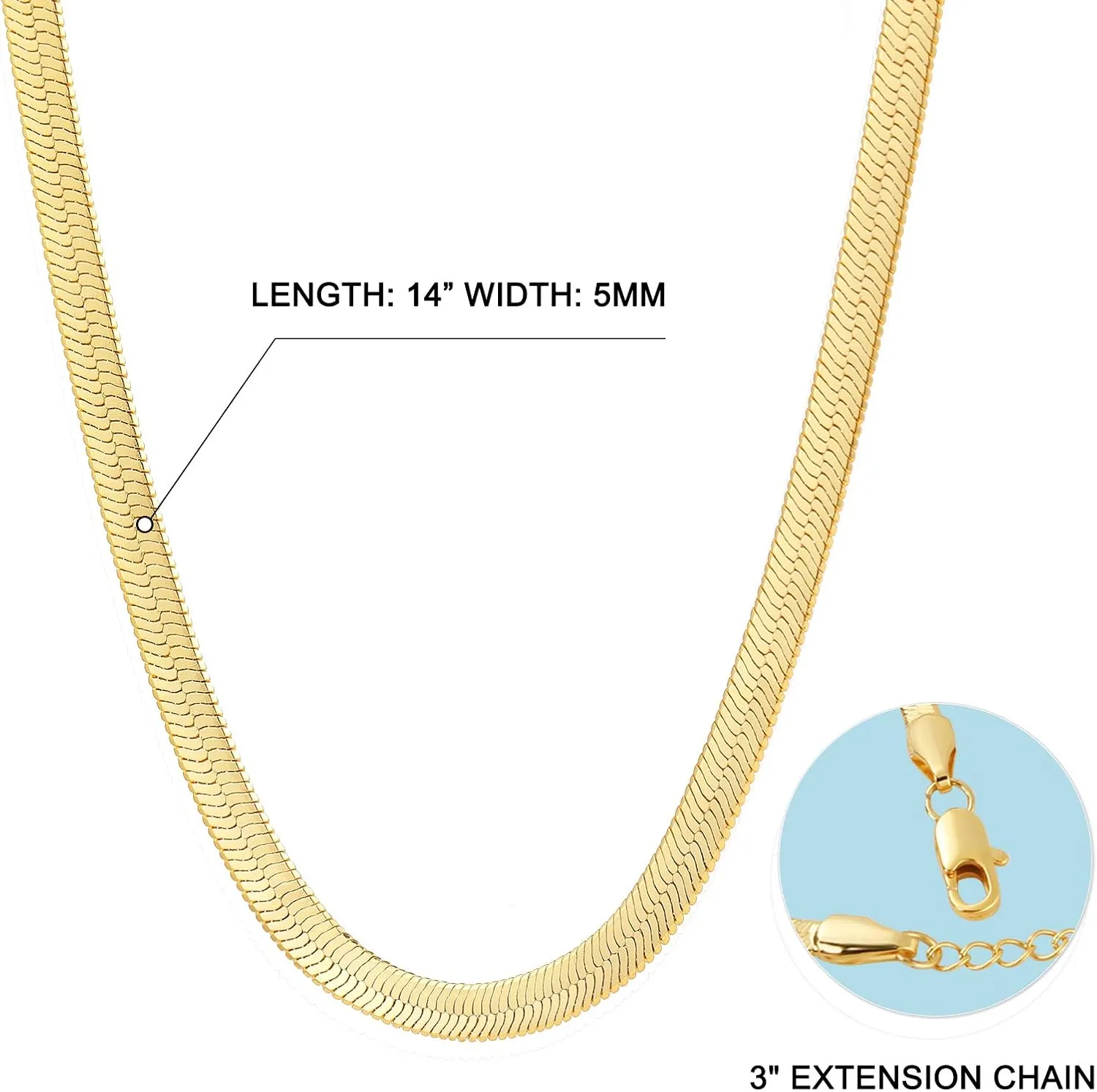 Fiusem Gold Plated Necklace for Women, 14K Gold Plated Herringbone Chain Necklaces, Snake Choker Chain for Women