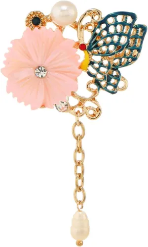 Flower Brooch for Women with Crystals, Pearl, Fashionable Gold Brooch Elegant Rhinestone Brooches Pins Flower Jewelry Blossom Pins and Brooches for Banquet, Party