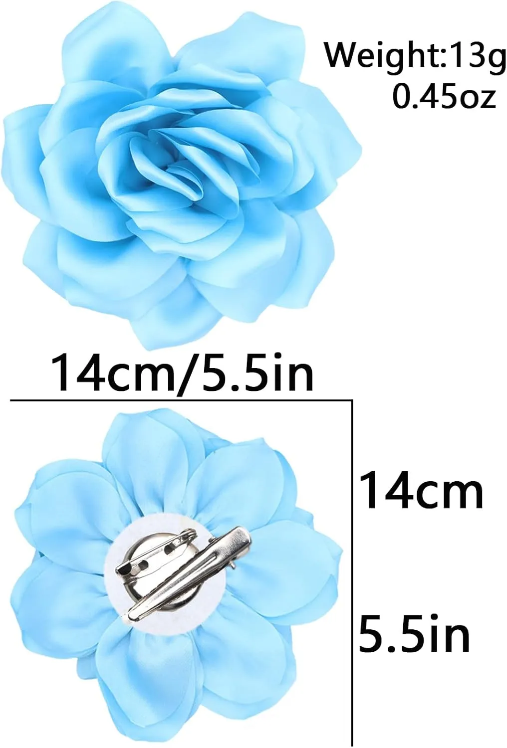 Flower Brooch Pins for Women 5.5in Lapel Pins Large Rose Floral Brooches Dainty Satin Fabric Brooches Rose Flower Hair Clips Wedding Party Dance Clothes Accessories Jewelry