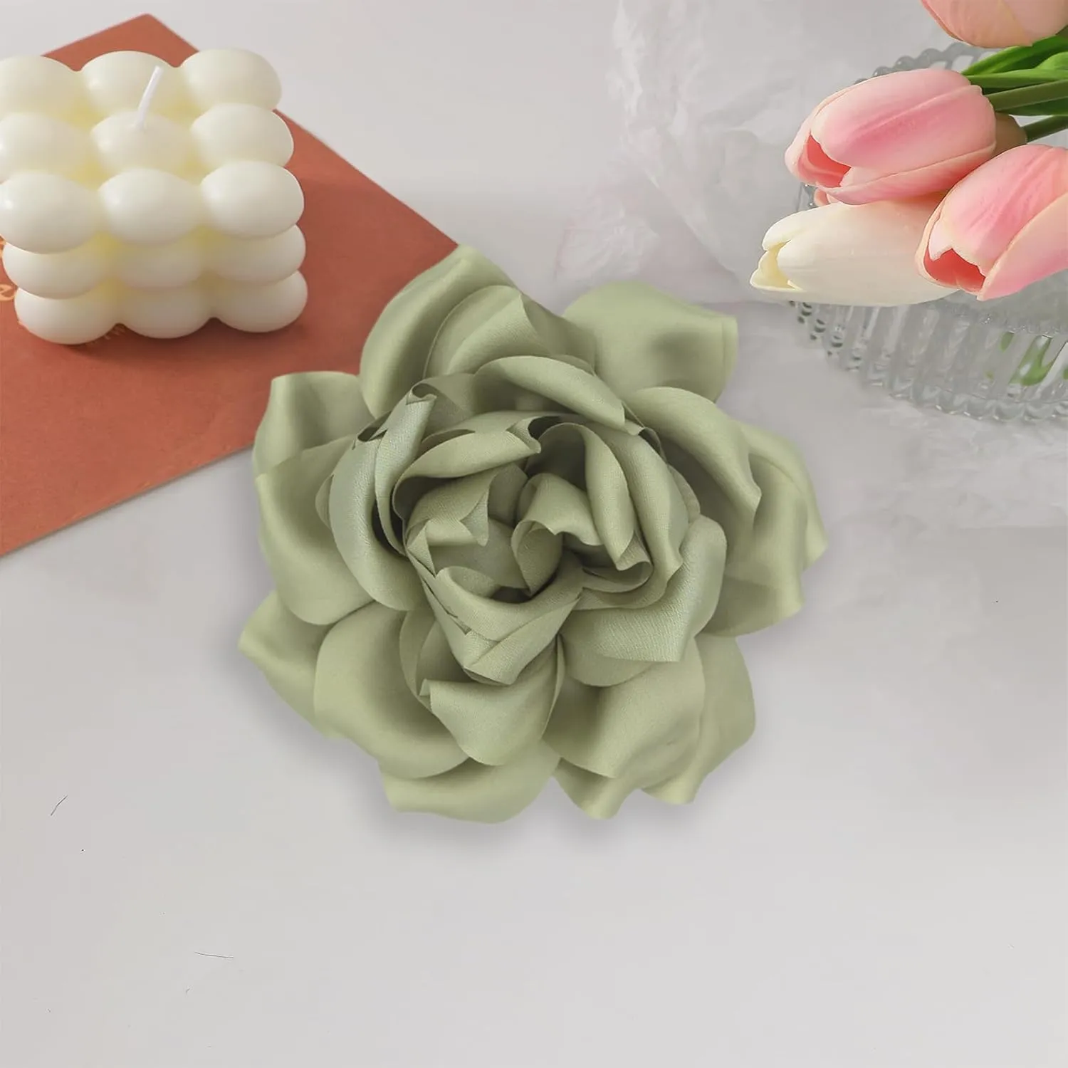 Flower Brooch Pins for Women 5.5in Lapel Pins Large Rose Floral Brooches Dainty Satin Fabric Brooches Rose Flower Hair Clips Wedding Party Dance Clothes Accessories Jewelry