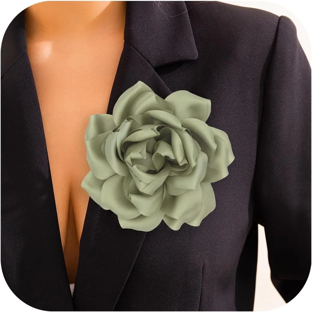 Flower Brooch Pins for Women 5.5in Lapel Pins Large Rose Floral Brooches Dainty Satin Fabric Brooches Rose Flower Hair Clips Wedding Party Dance Clothes Accessories Jewelry