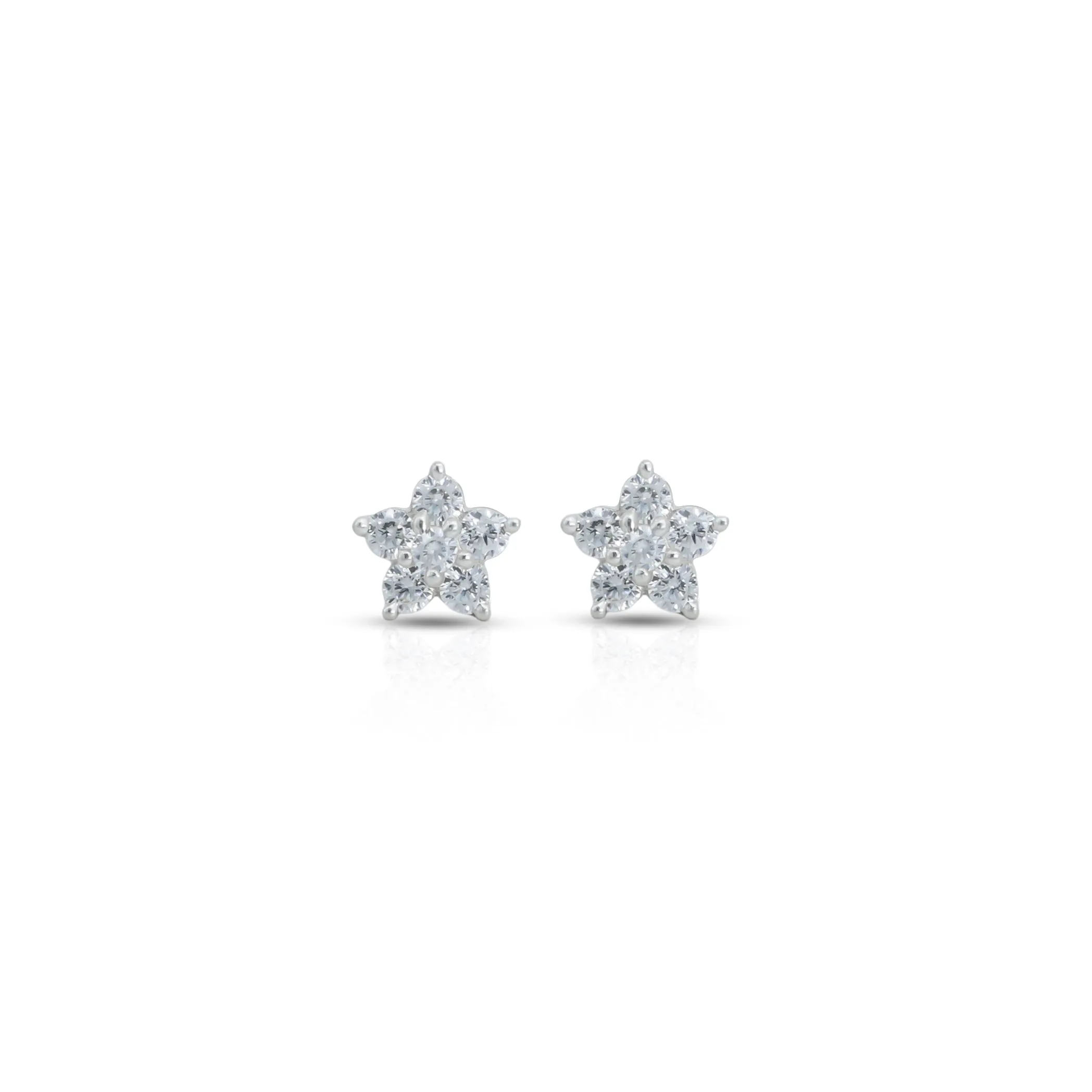 Flower Design White Stone Silver Earrings