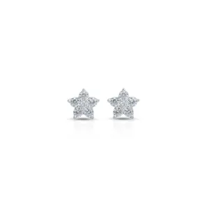 Flower Design White Stone Silver Earrings
