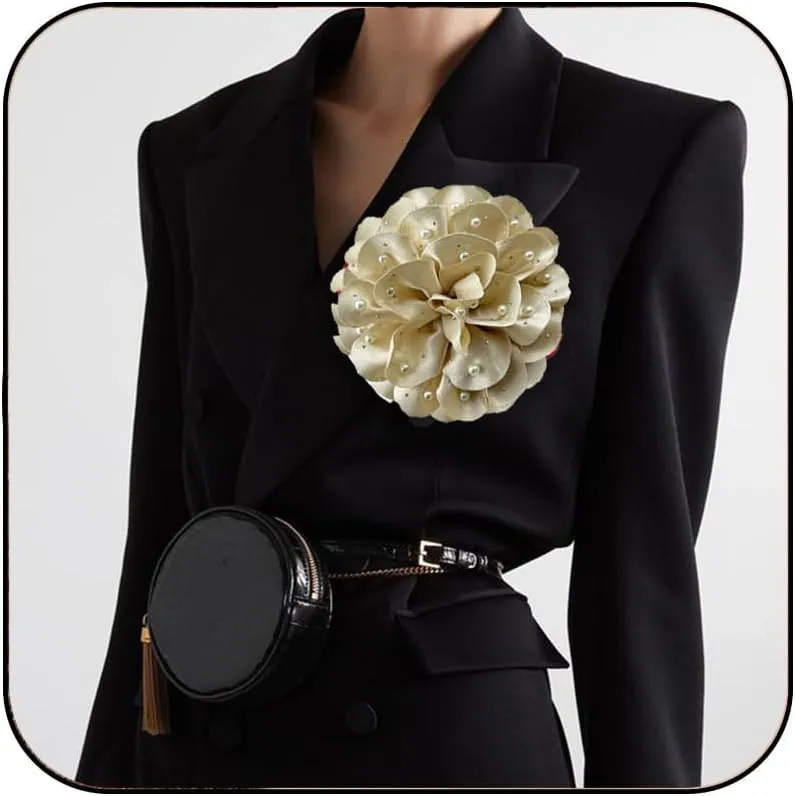 Flower Pins Large Flower Brooches Dainty Satin Fabric Rose Flower Brooches Lapel Pins Delicate Elegant Silk Camellia Flower Oversized Brooch Pin for Women Wedding Part Dance Dress Suit Clothes Accessories Prom Jewelry Gifts