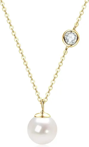 Freshwater Pearl Necklaces for Women, 14K Gold Plated Layered Pearl Necklaces Trendy Simple Chain Necklace for Women Gold Jewelry Gifts