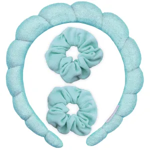 FROG SAC Puffy Spa Headband and Wristbands for Face Washing, Skincare Headbands for Women, Terry Cloth Makeup Skin Care Headbands for Girls, Bubble Make Up Hair Accessories (Mint)