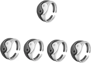 Gatuida 5 Pairs Engagement Ring for Couples Adjustable Matching Ring Set Yin Design