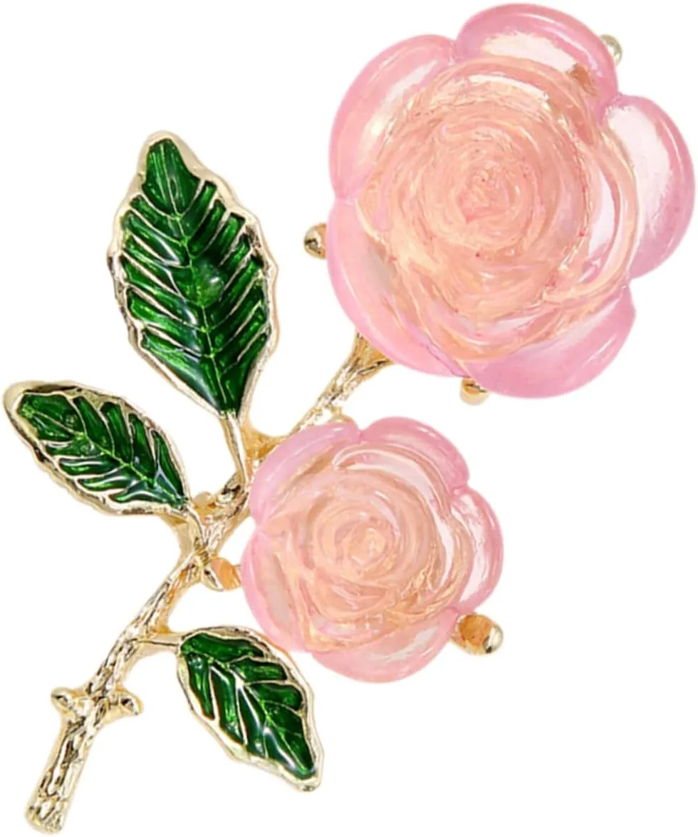 Gatuida Alloy Flower Brooch for Women Elegant Floral Pin with Leaf Design Clothing Accessory for Jackets Coats and Scarves