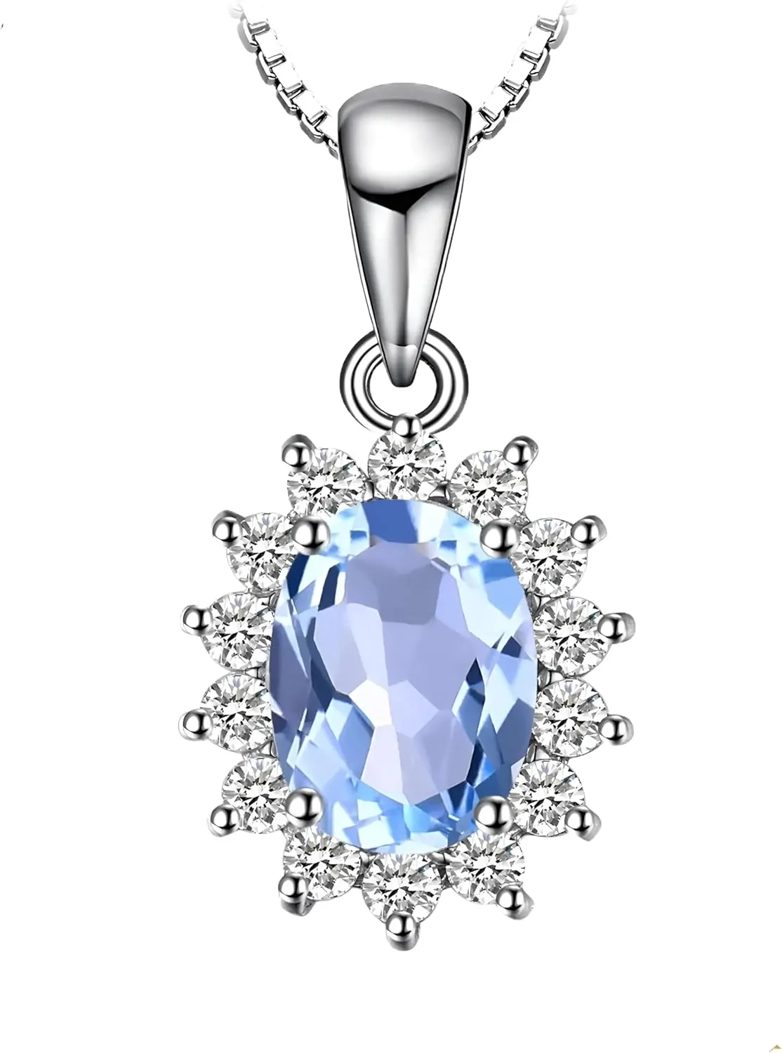 Gemstone Necklaces 2.3ct Princess Blue Topaz 925 Sterling Silver Pendant Necklace for Woman Gift -A71