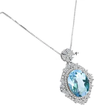 Gemstone Necklaces 2.3ct Princess Natural Blue Topaz 925 Sterling Silver Pendant Necklace for Woman Gift-A77